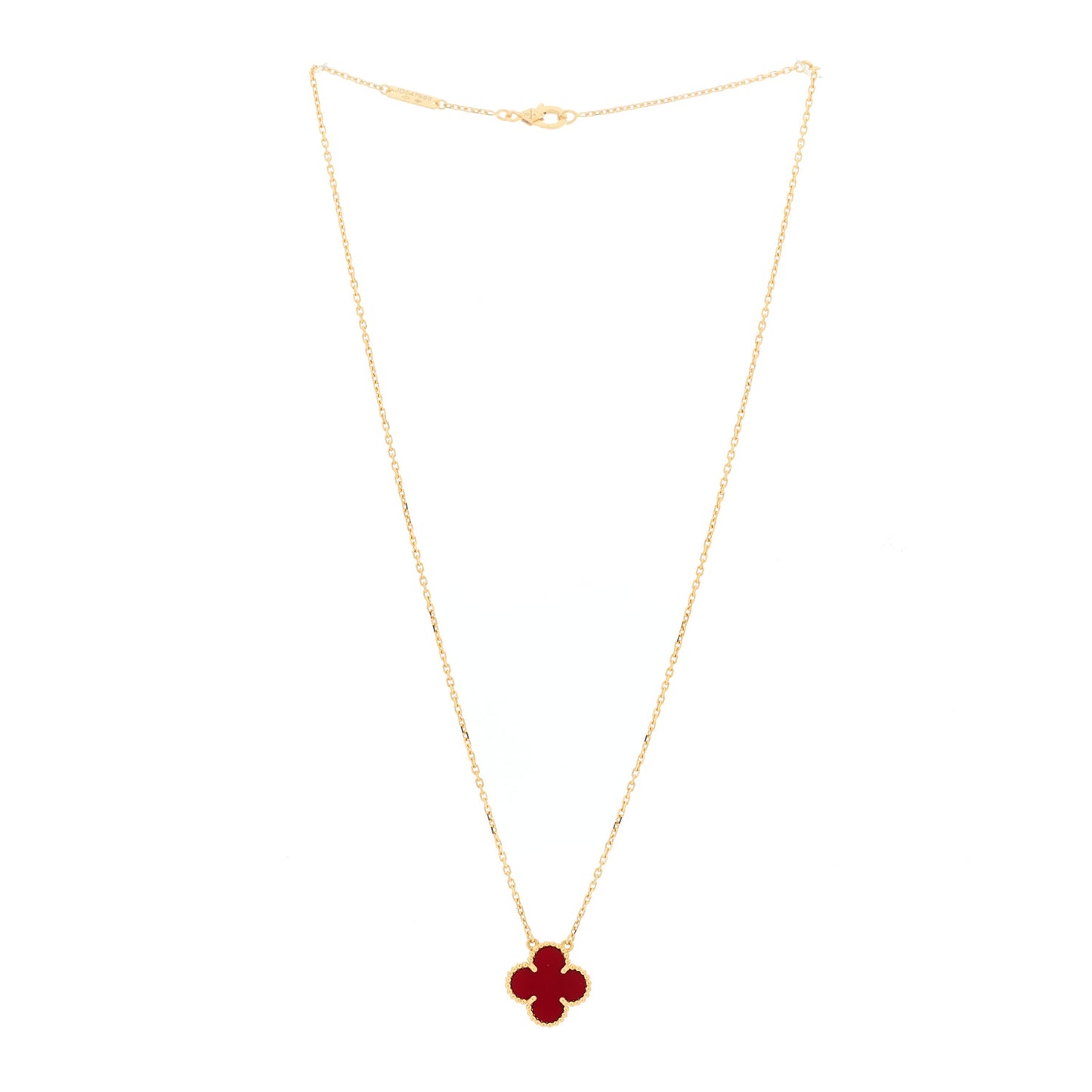 18K Yellow Gold Carnelian Vintage Alhambra Pendant Necklace