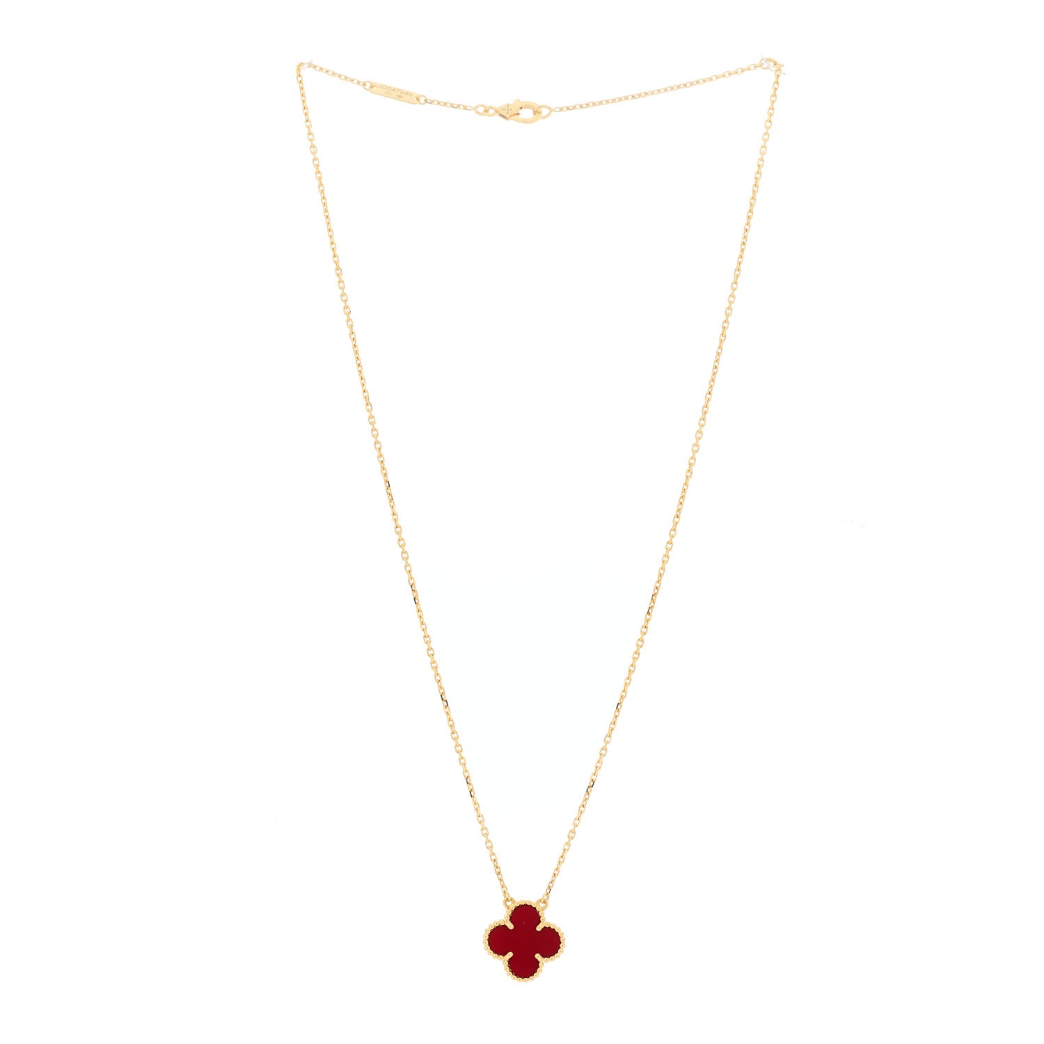 Van Cleef & Arpels 18K Yellow Gold Carnelian Vintage Alhambra Pendant Necklace 3 of 6