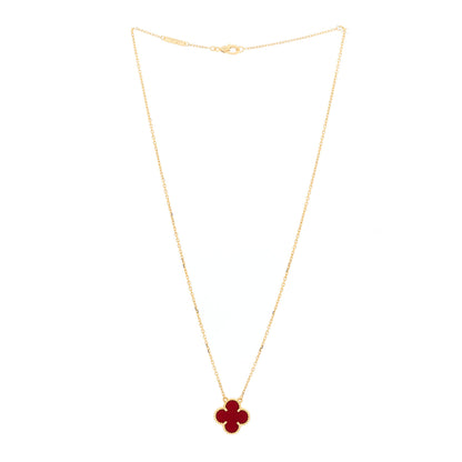 Van Cleef & Arpels 18K Yellow Gold Carnelian Vintage Alhambra Pendant Necklace 3 of 6