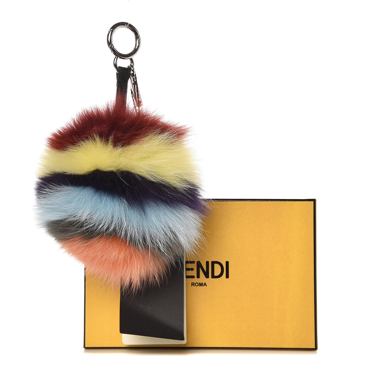 Fox Fur Shiny Nappa Rainbrow Pom Pom Bag Charm Bordeaux Multicolor Black