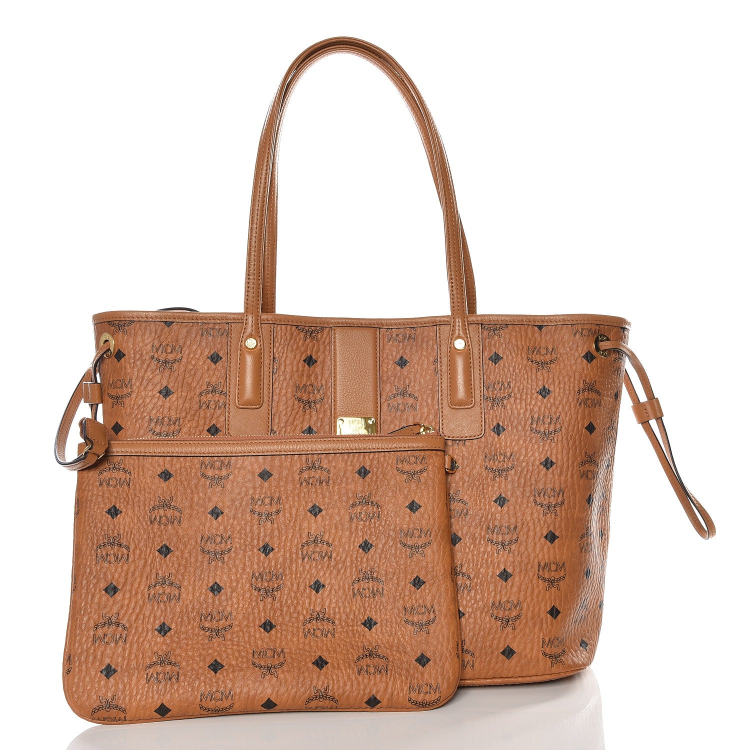 MCM Visetos Medium Liz Reversible Shopper Tote Cognac 2 of 9