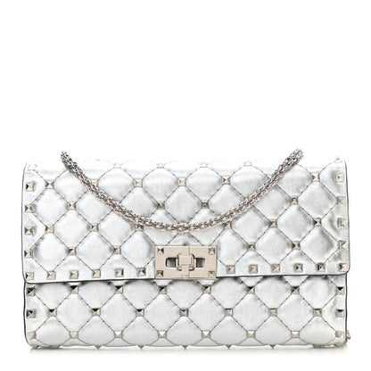 Valentino Garavani Metallic Lambskin Rockstud Spike Wallet on Chain Silver 1 of 10