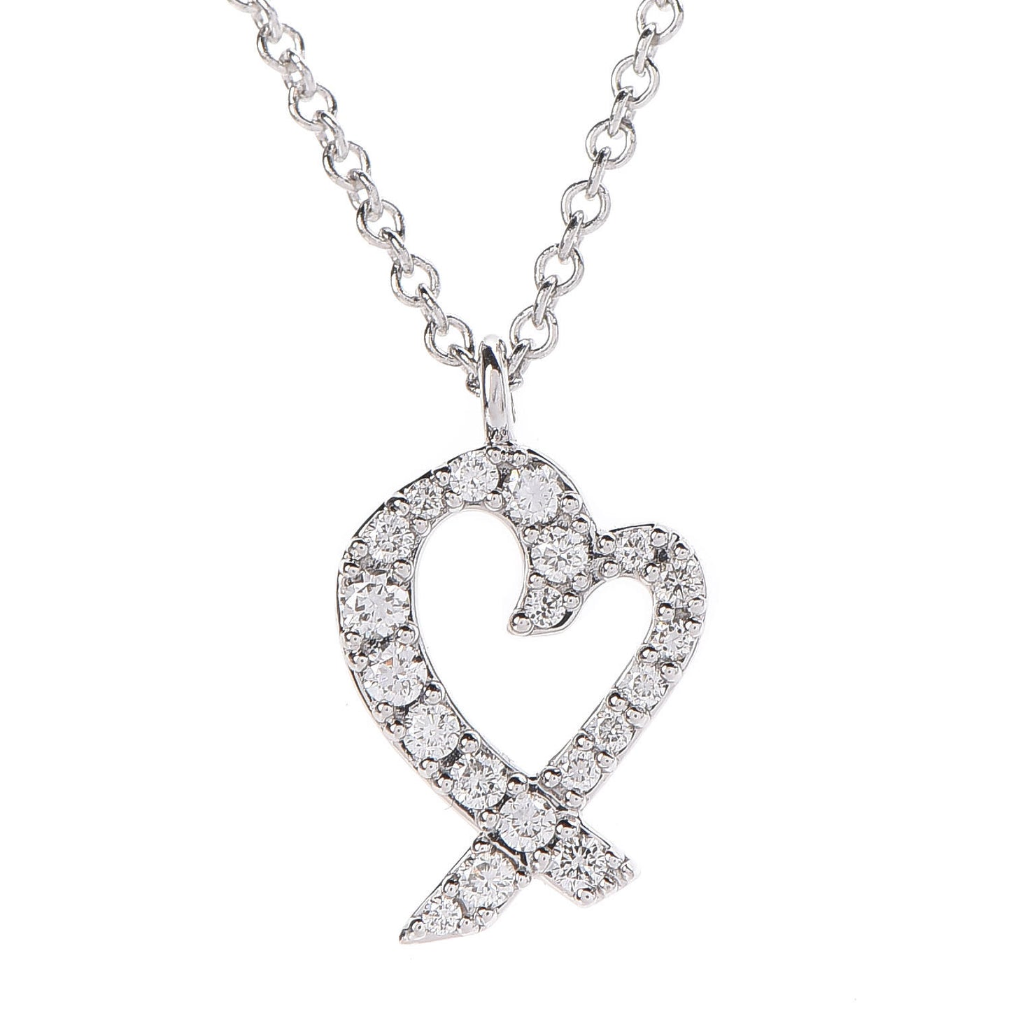 18K White Gold Diamond Mini Paloma Picasso Loving Heart Pendant Necklace