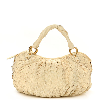 Miu Miu Nappa Woven Top Handle Satchel Beige 1 of 12