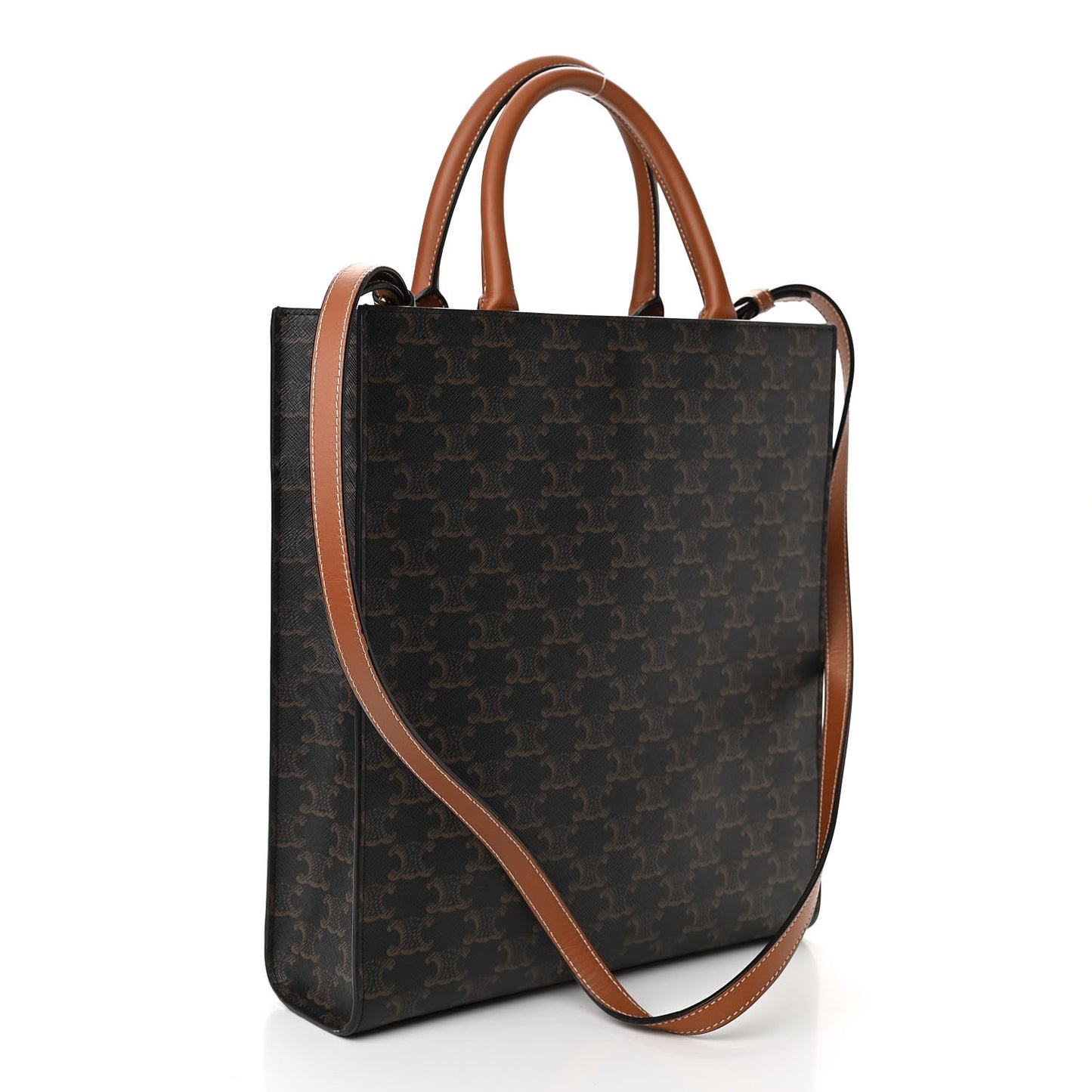 Triomphe Canvas Calfskin Small Vertical Cabas Tan
