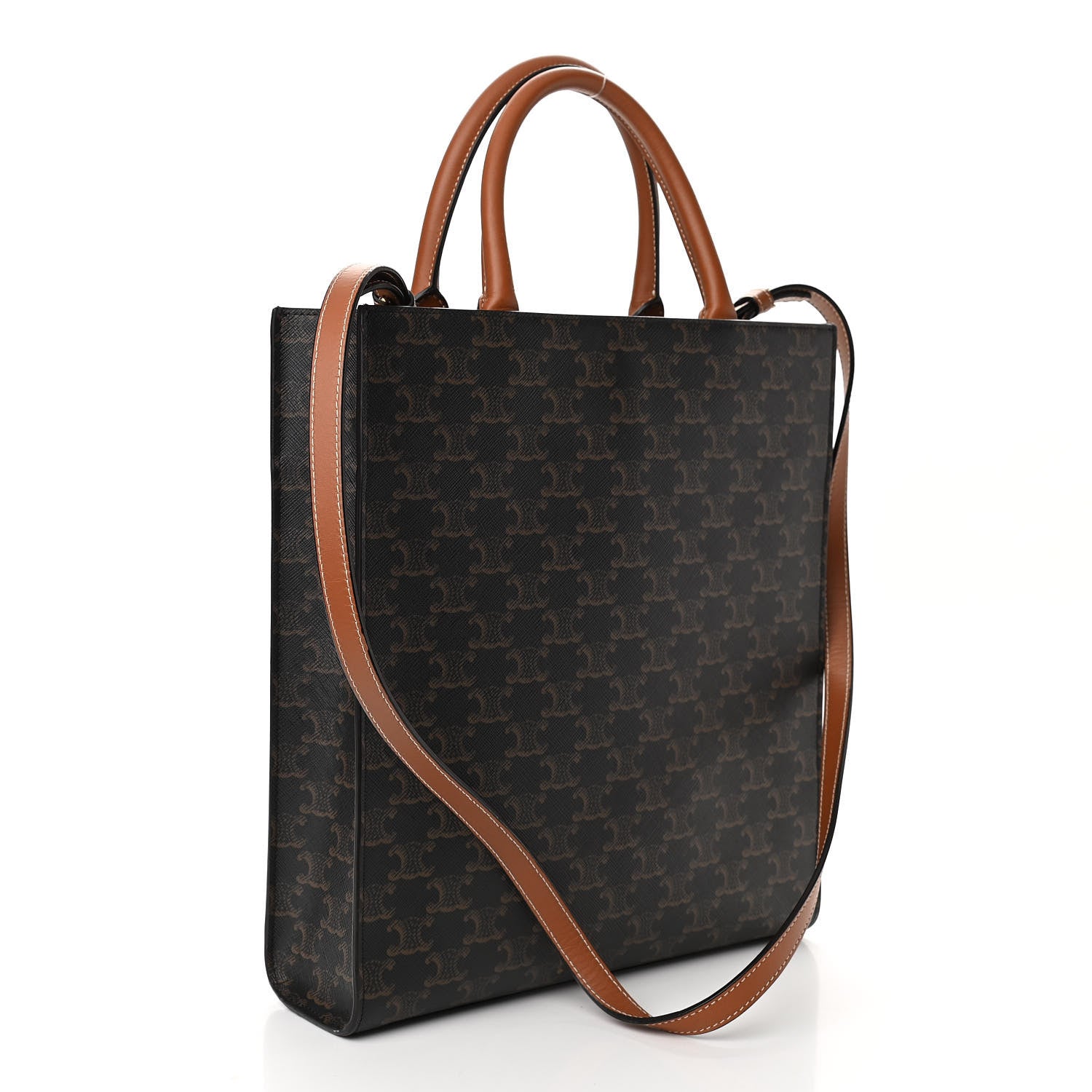 Celine Triomphe Canvas Calfskin Small Vertical Cabas Tan 3 of 10