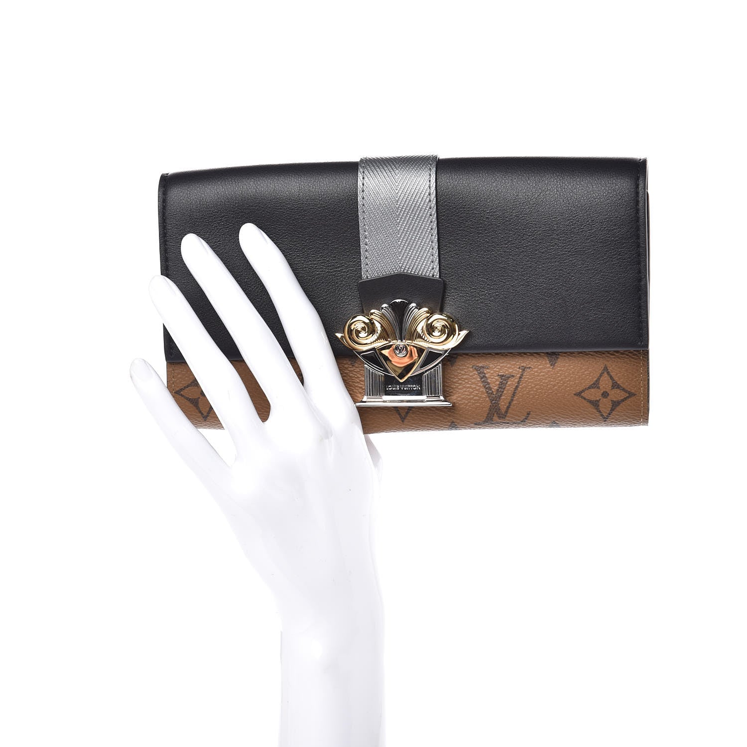 Louis Vuitton Calfskin Reverse Monogram Column Sarah Wallet Black 2 of 9