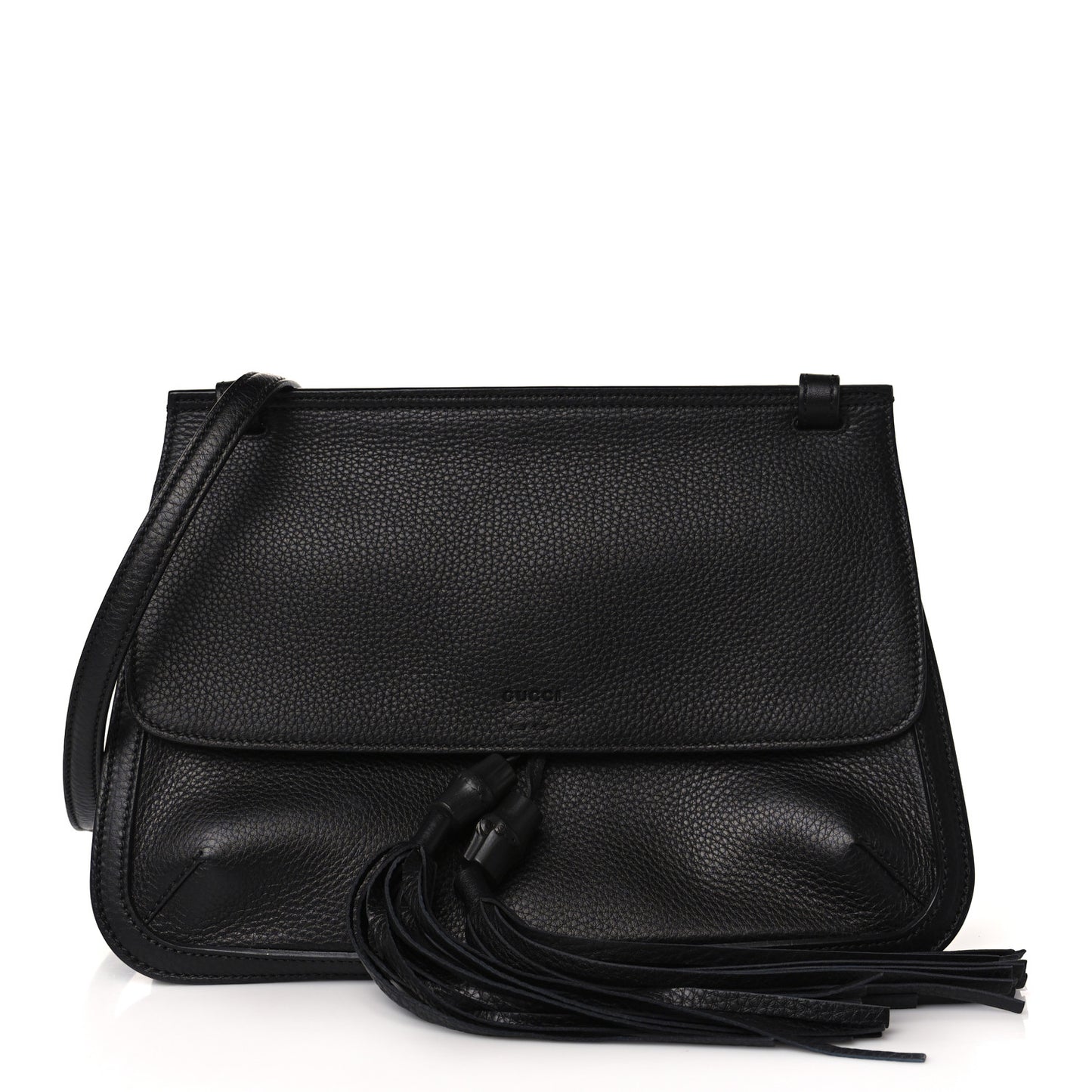 Pebbled Calfskin Medium Bamboo Daily Flap Shoulder Bag Black