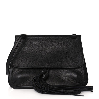 Gucci Pebbled Calfskin Medium Bamboo Daily Flap Shoulder Bag Black 1 of 8