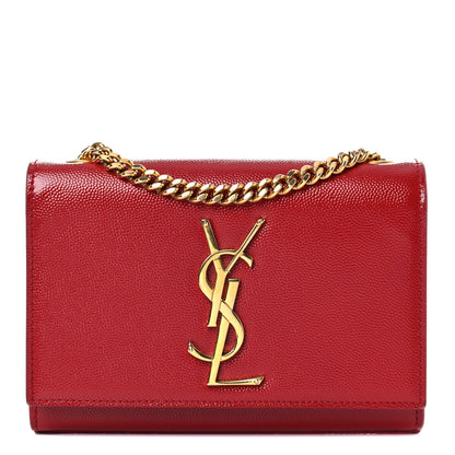 Saint Laurent Grain De Poudre Small Monogram Kate Satchel Red 1 of 12