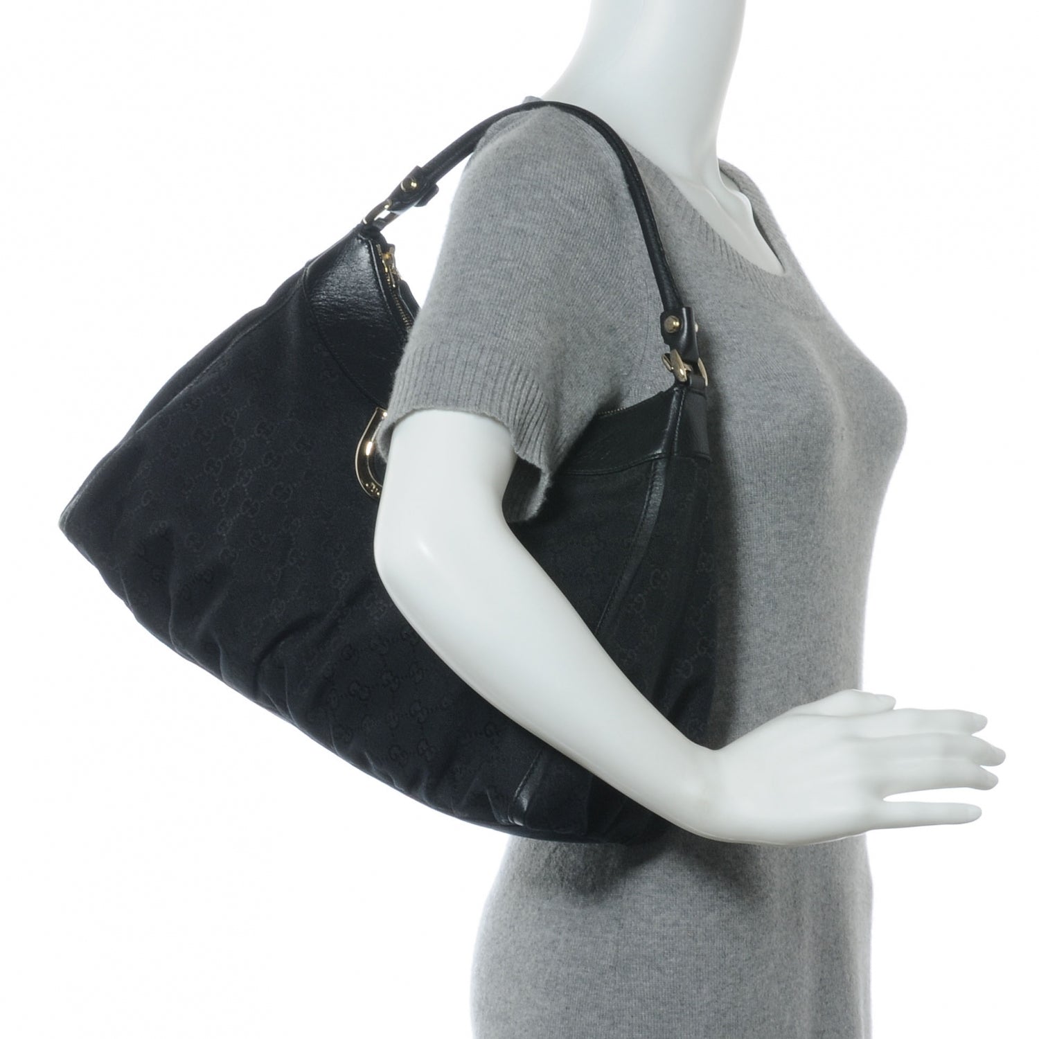 Gucci Monogram D Gold Large Hobo Black 2 of 7