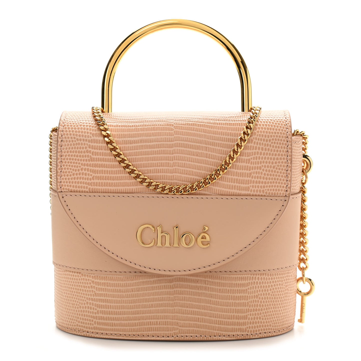 Calfskin Lizard Embossed Small Aby Lock Delicate Pink