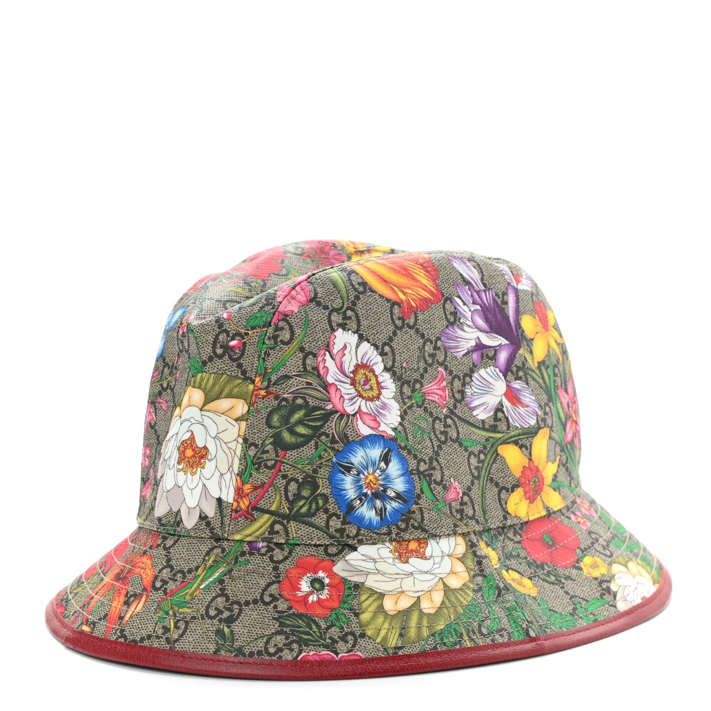 GG Supreme Monogram Flora Fedora Hat M Red