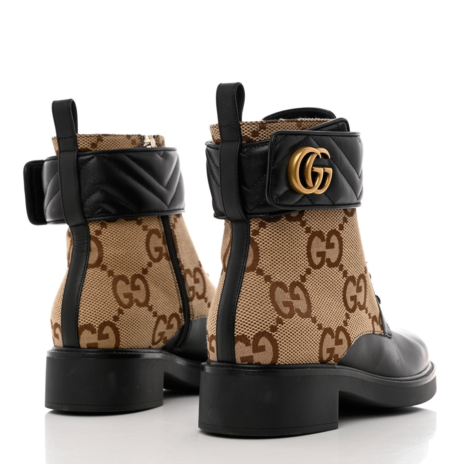 Gucci Flores Calfskin Monogram Maxi GG Nappa Matelasse Double G 40mm Ankle Boots 40 Black Camel Ebony 4 of 11