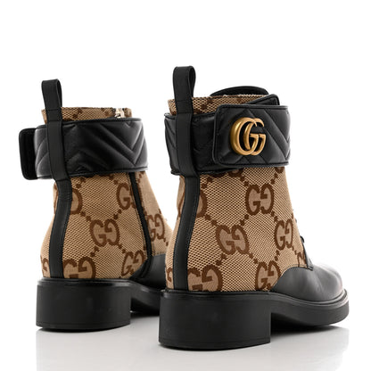 Gucci Flores Calfskin Monogram Maxi GG Nappa Matelasse Double G 40mm Ankle Boots 40 Black Camel Ebony 4 of 11