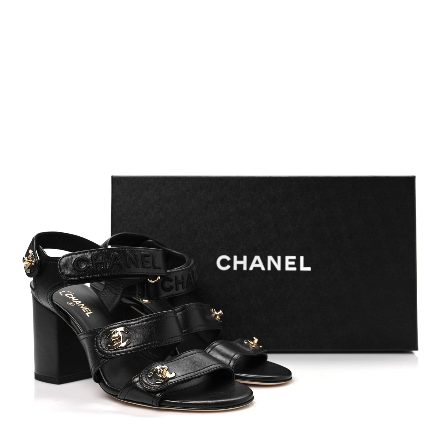 Goatskin CC Turnlock Sandals 38 Black