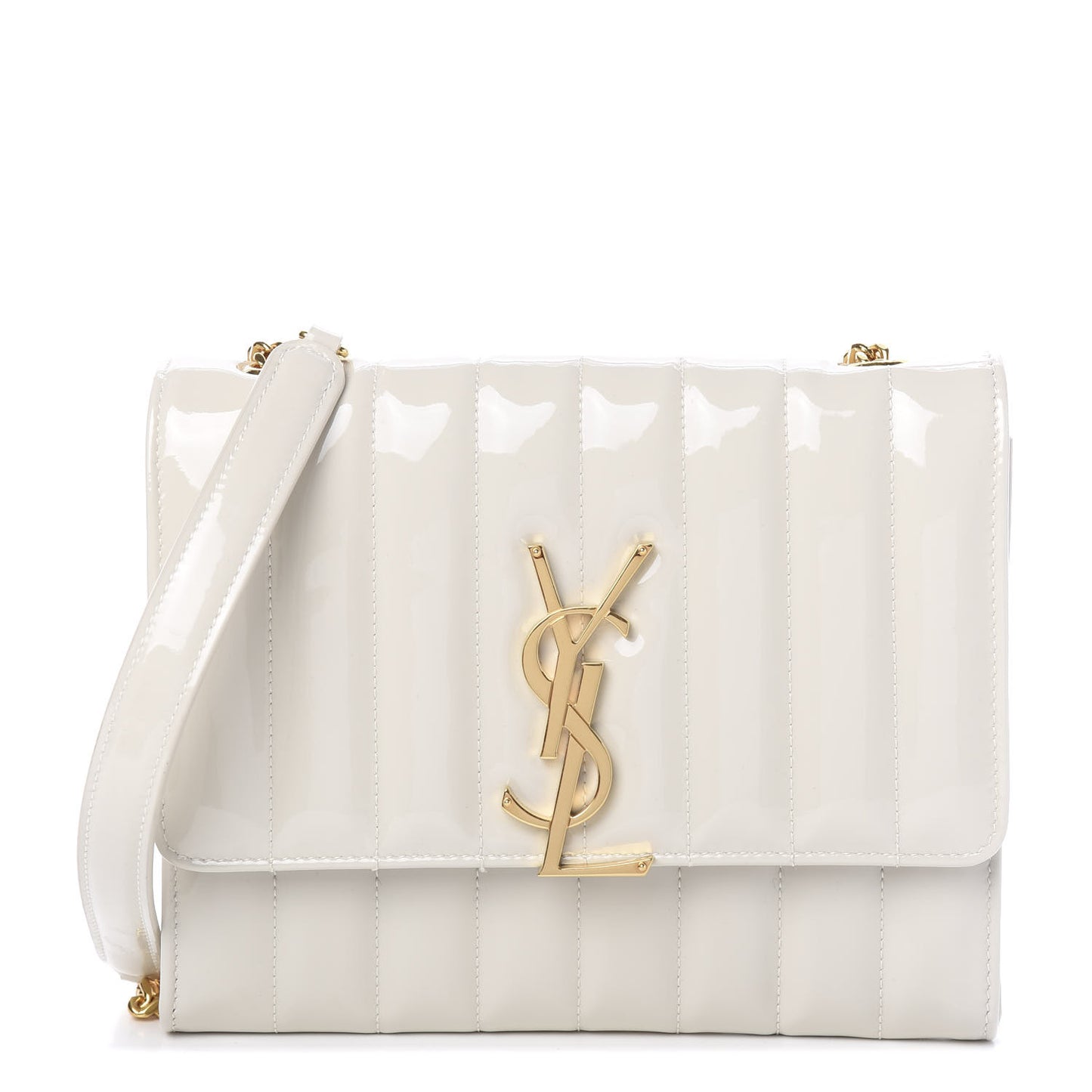 Patent Calfskin Matelasse Monogram Vicky Chain Wallet Off White