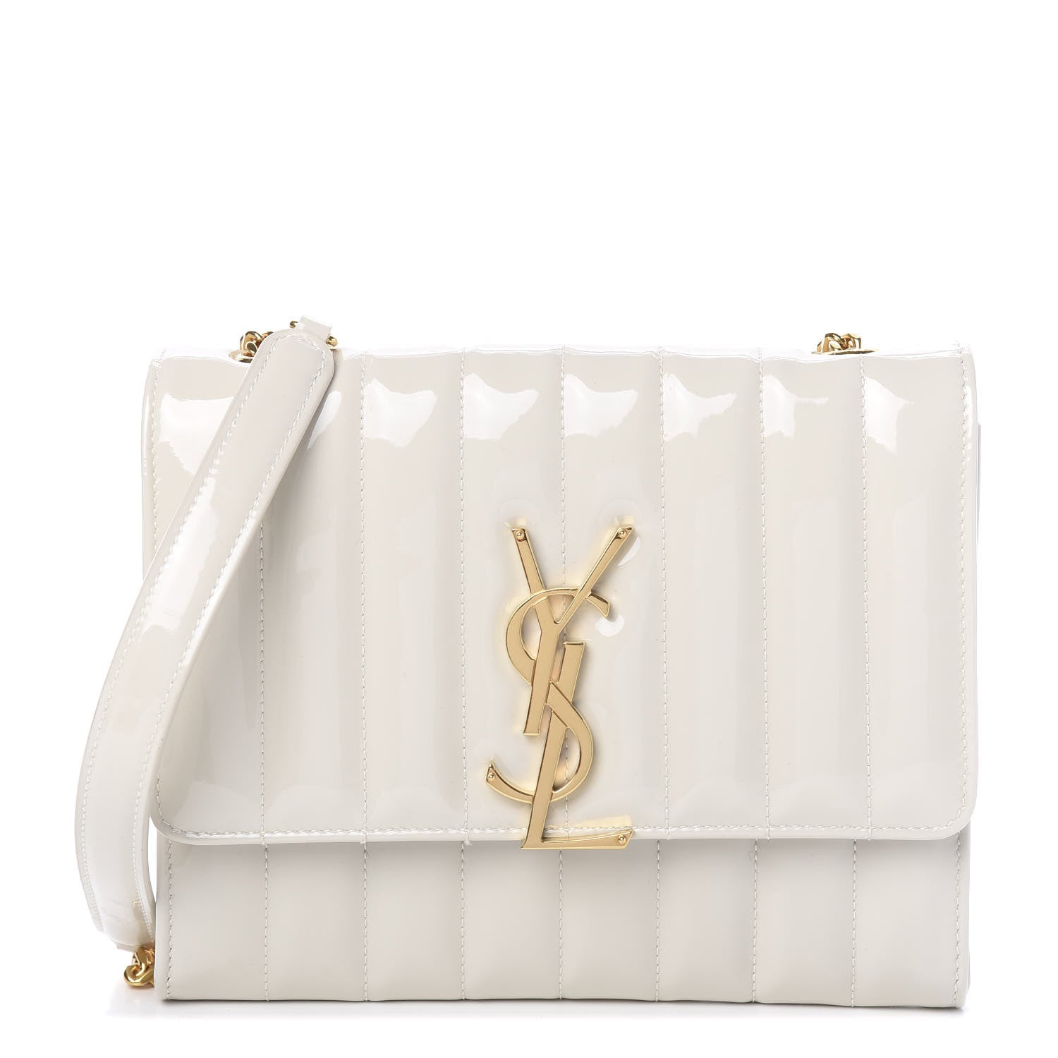 Saint Laurent Patent Calfskin Matelasse Monogram Vicky Chain Wallet Off White 1 of 8