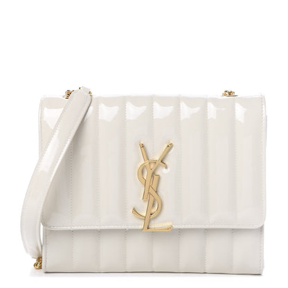 Saint Laurent Patent Calfskin Matelasse Monogram Vicky Chain Wallet Off White 1 of 8