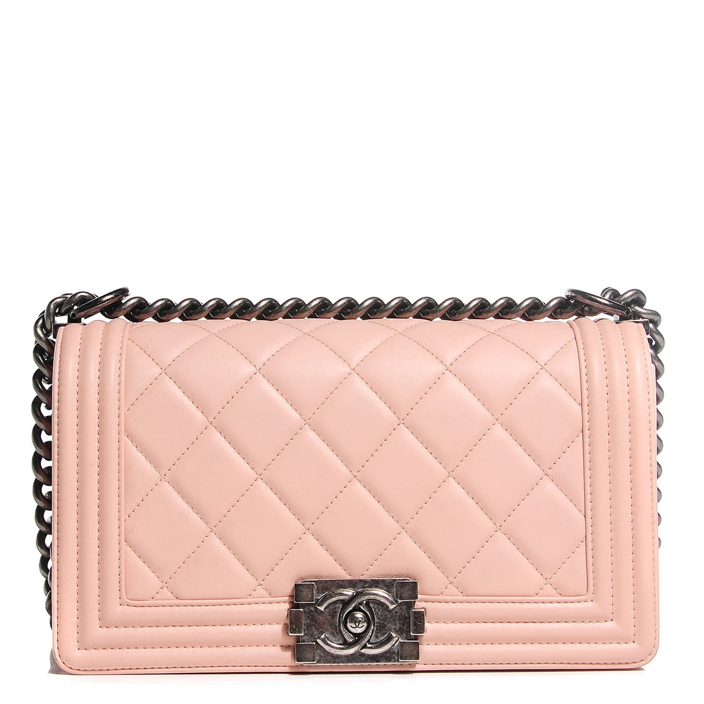 Lambskin Quilted Medium Boy Flap Light Pink