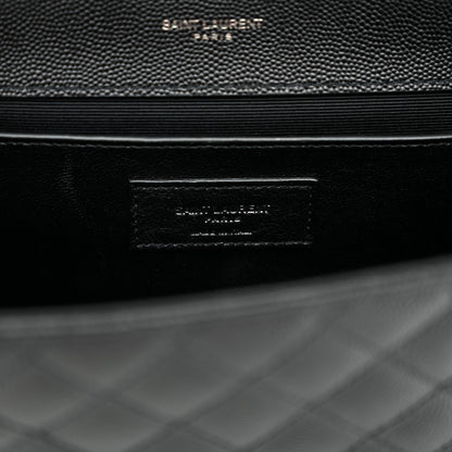Saint Laurent Grain De Poudre Textured Mixed Matelasse Triquilt Medium Monogram Monochrome Satchel Black 6 of 9