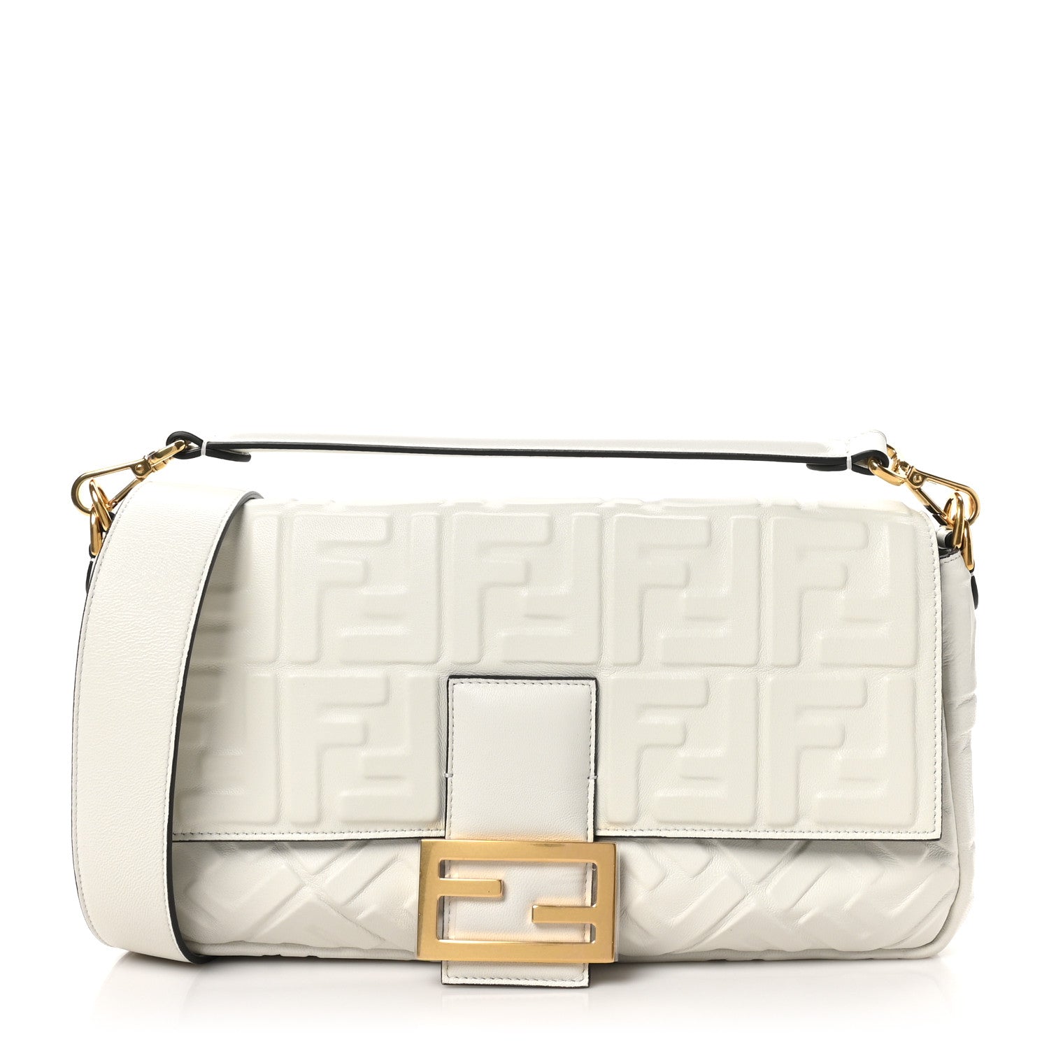 Fendi Nappa FF 1974 Embossed Large Baguette White 1766244