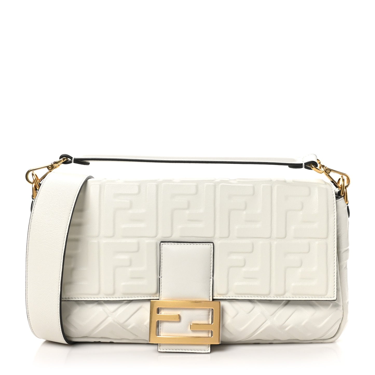 Nappa FF 1974 Embossed Large Baguette White