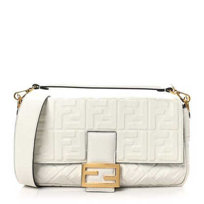 Fendi Nappa FF 1974 Embossed Large Baguette White 1 of 10