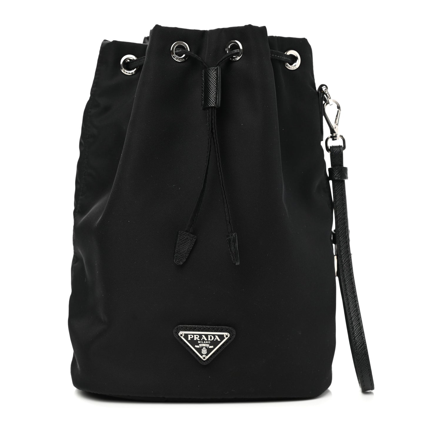 Saffiano Tessuto Nylon Vela Bucket Wristlet Black