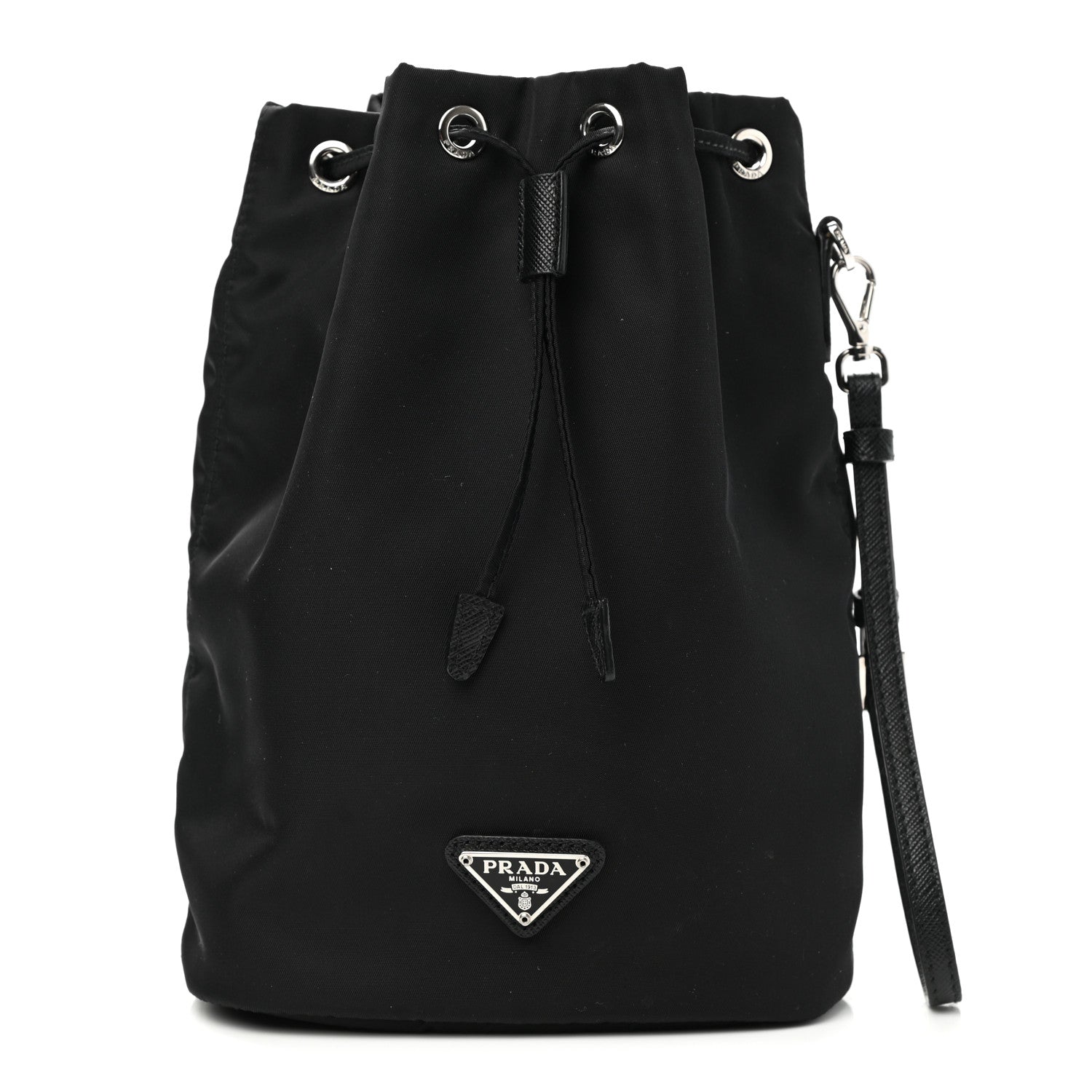 Prada Saffiano Tessuto Nylon Vela Bucket Wristlet Black 1 of 9
