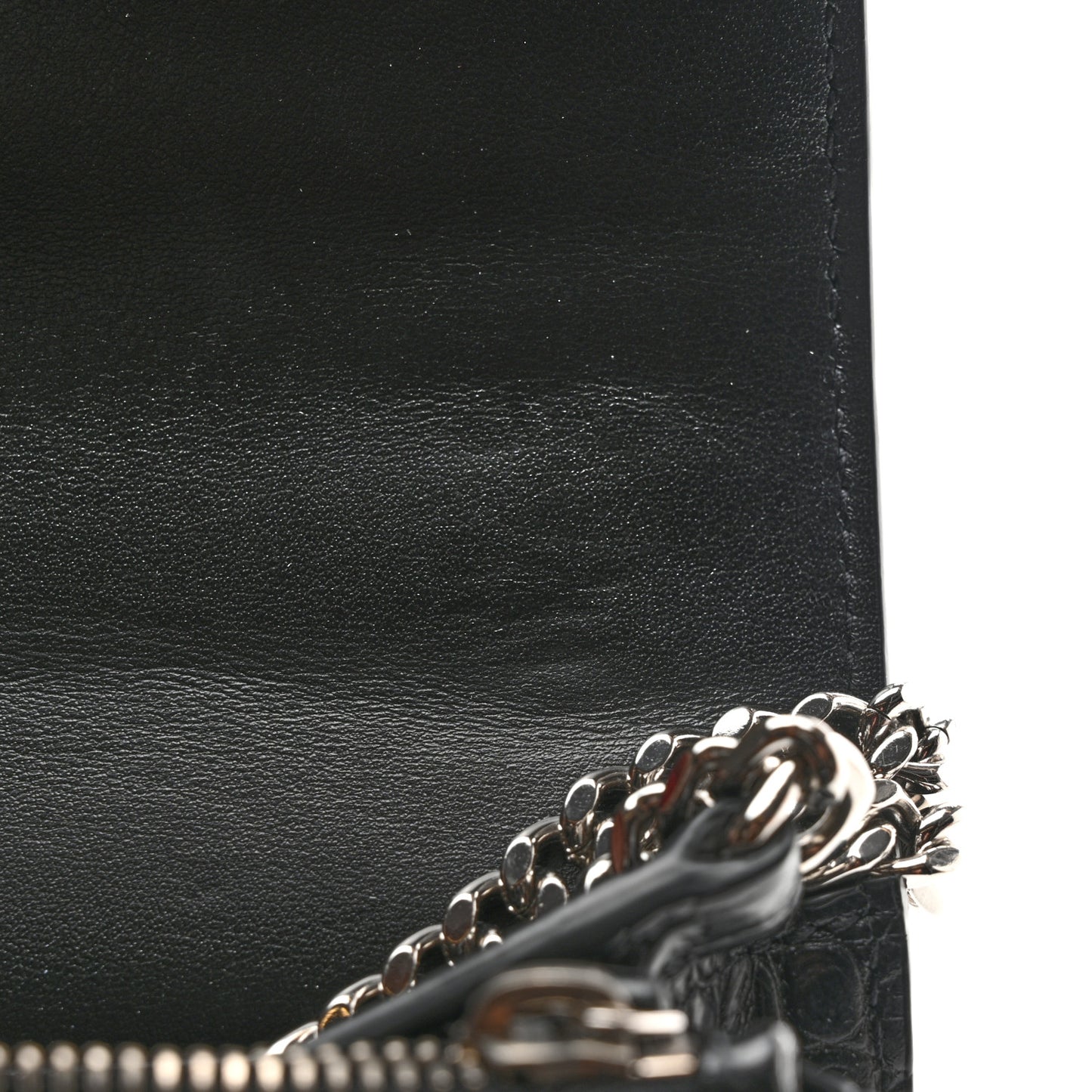 Calfskin Crocodile Embossed Monogram Sunset Chain Wallet Black