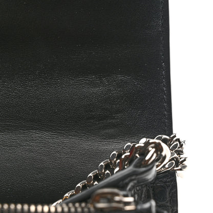 Saint Laurent Calfskin Crocodile Embossed Monogram Sunset Chain Wallet Black 9 of 9
