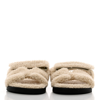 Hermes Woolskin Womens Chypre Sandals 36 Ecru 2 of 9