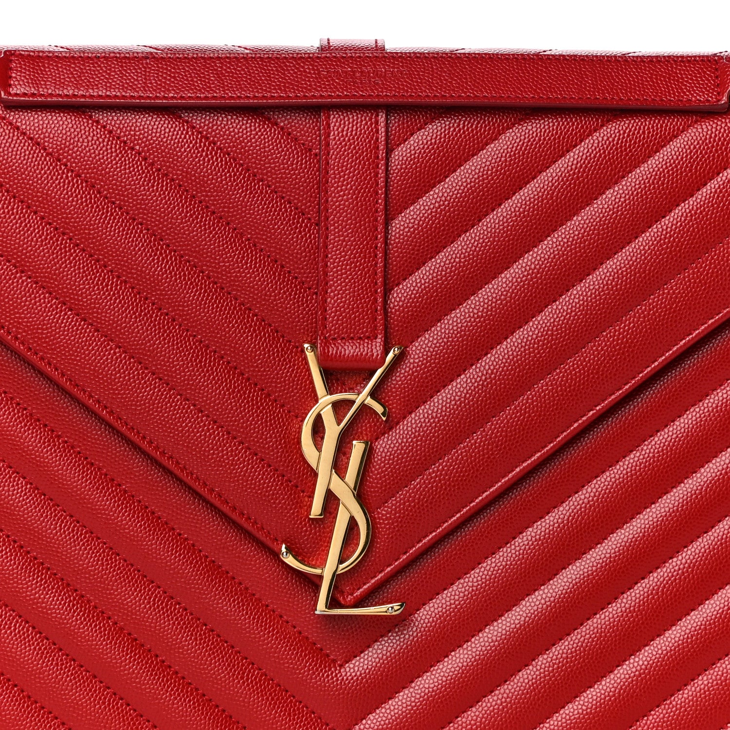 Saint Laurent Grain De Poudre Matelasse Chevron Large Monogram Satchel Lipstick Red 7 of 14