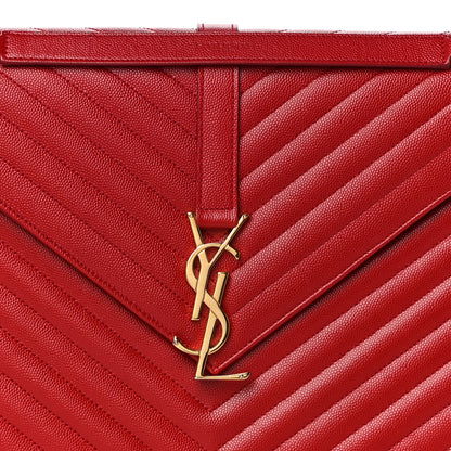 Saint Laurent Grain De Poudre Matelasse Chevron Large Monogram Satchel Lipstick Red 7 of 14