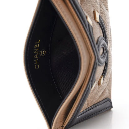Chanel Caviar Quilted Filigree Card Holder Beige Black 5 of 9