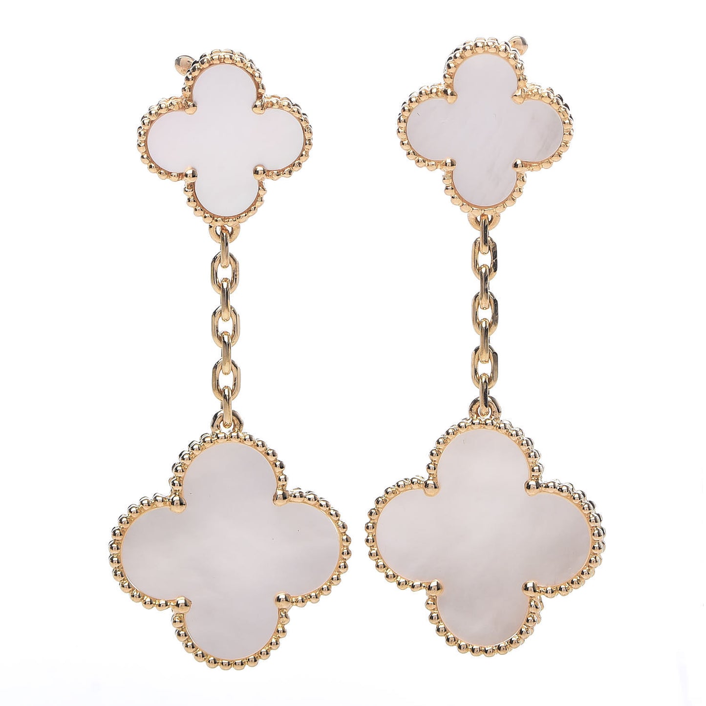 18K Yellow Gold Mother of Pearl 2 Motifs Magic Alhambra Earrings