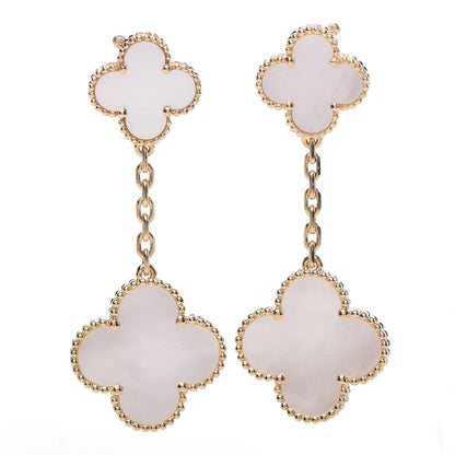 Van Cleef & Arpels 18K Yellow Gold Mother of Pearl 2 Motifs Magic Alhambra Earrings 1 of 4
