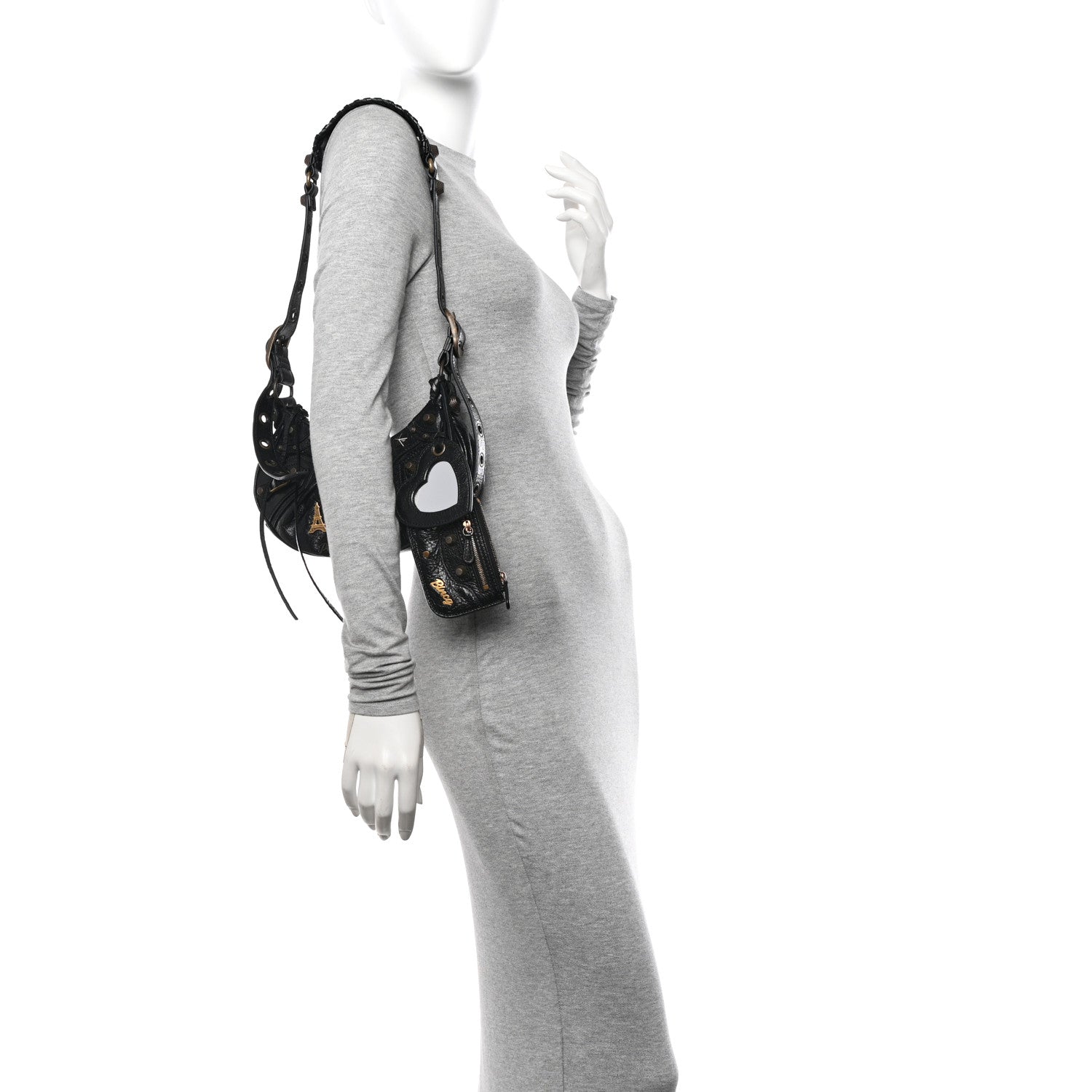 Balenciaga Agneau Arena Pin Embellished Le Cagole Shoulder Bag XS Black 2 of 13