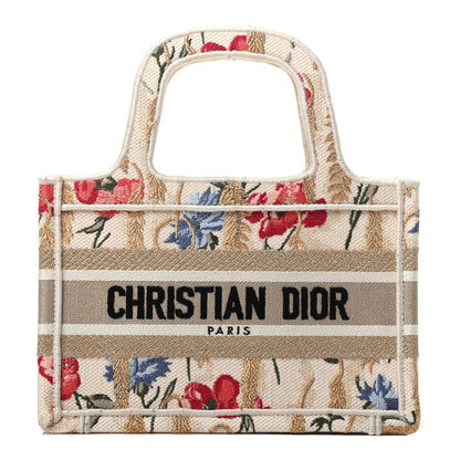 Christian Dior Canvas Embroidered Hibiscus Printed Mini Book Tote Beige Multicolor 1 of 9