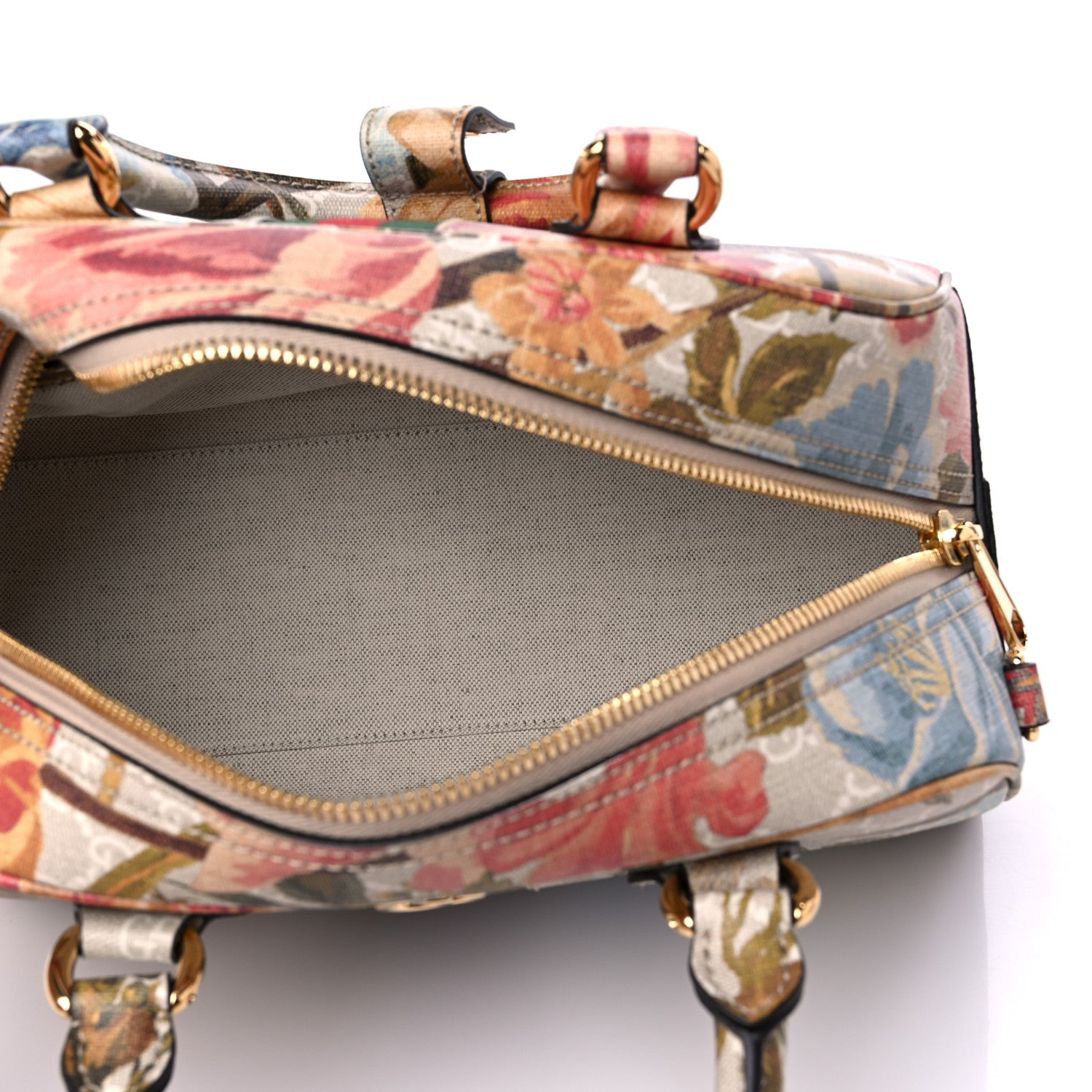Gucci GG Supreme Monogram Water Flora Web Medium Ophidia Top Handle Bowler Bag Beige White Multicolor 5 of 9