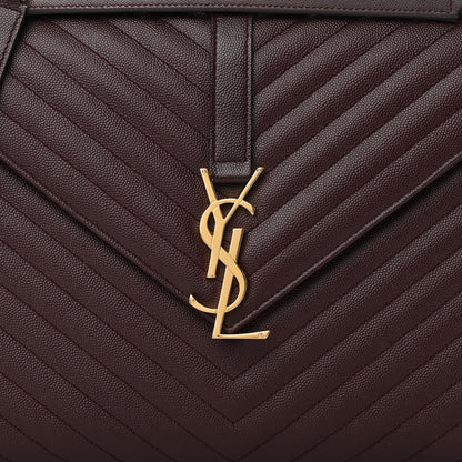 Saint Laurent Grain De Poudre Matelasse Chevron Large Monogram Satchel Rouge Legion 7 of 12