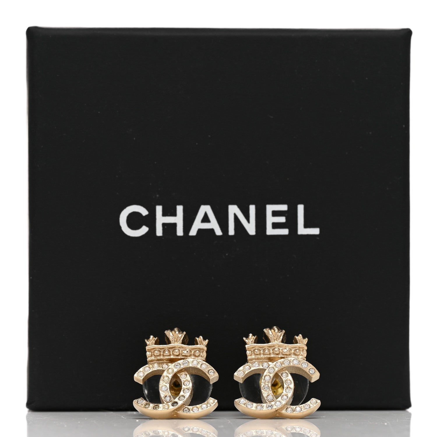 Chanel Crystal CC Crown Earrings Gold 5 of 5