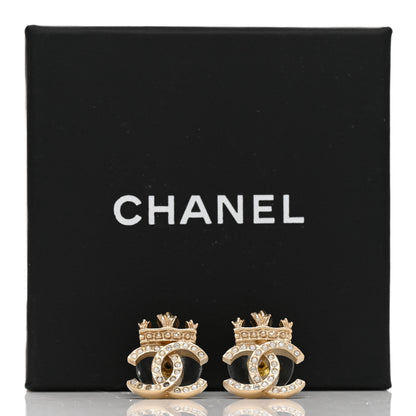 Chanel Crystal CC Crown Earrings Gold 5 of 5