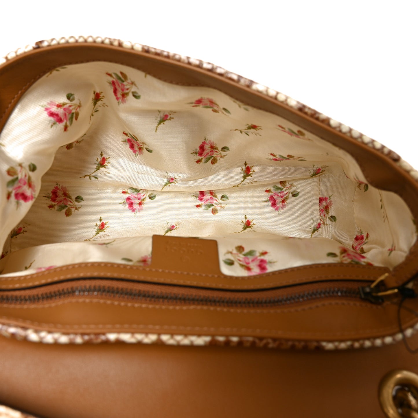 Raffia Elaphe Matelasse Small GG Marmont Shoulder Bag Natural Cream Brown
