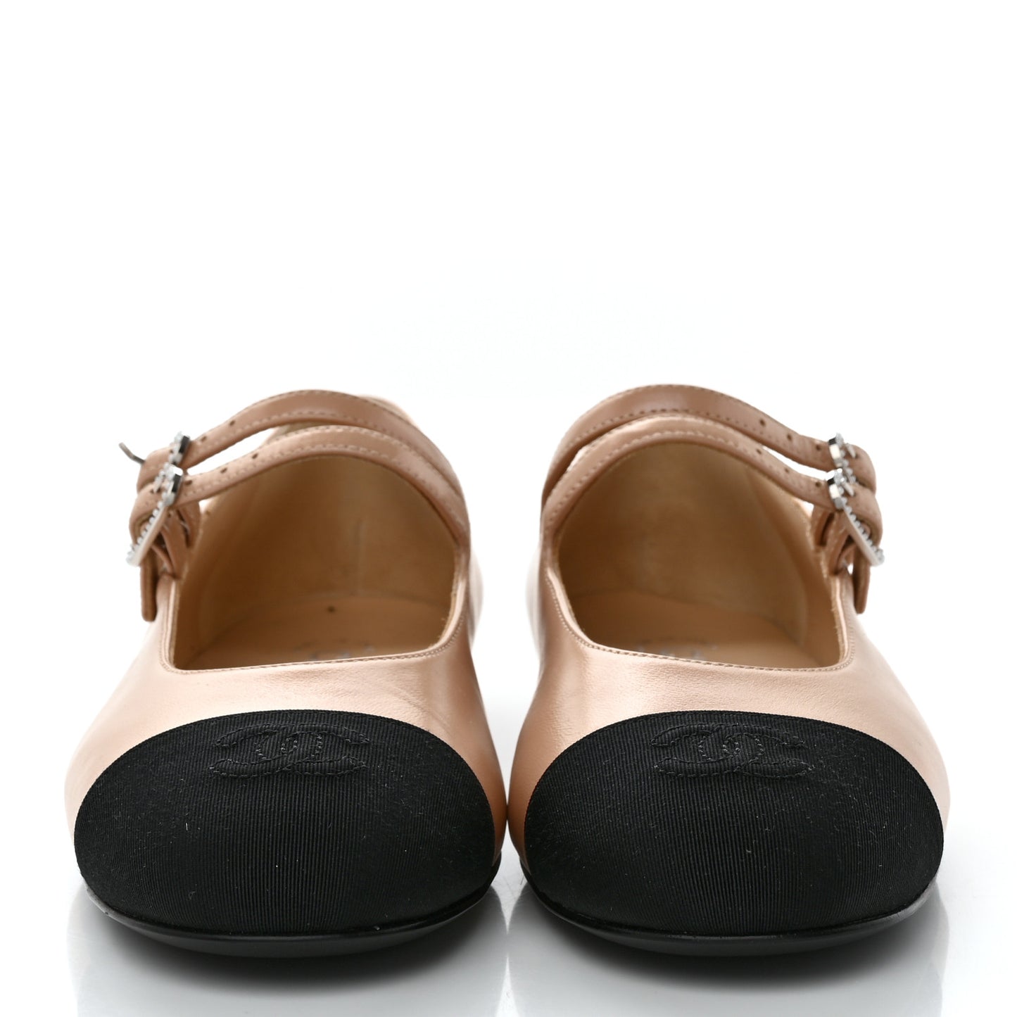 Lambskin Mary Jane Flats 38 Beige Black