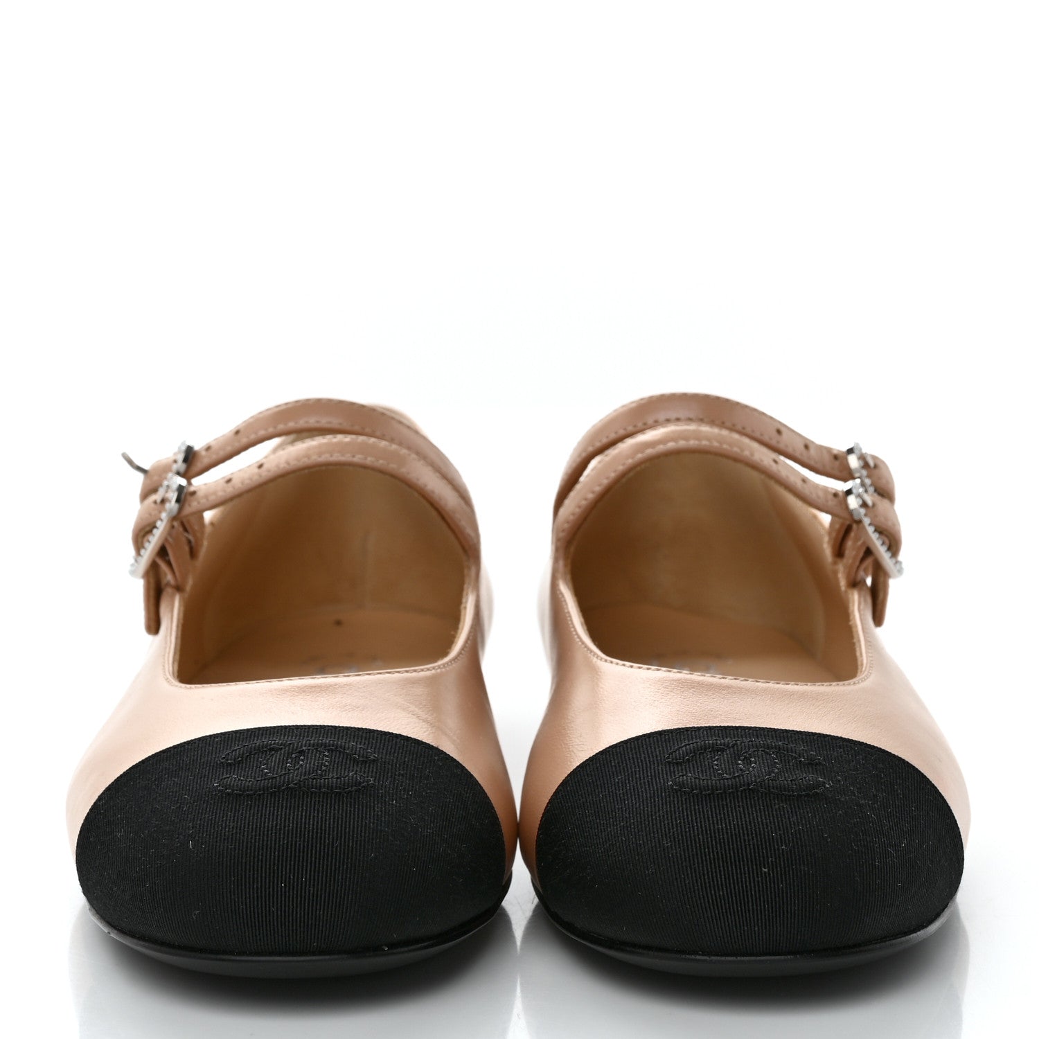 Chanel Lambskin Mary Jane Flats 38 Beige Black 2 of 9