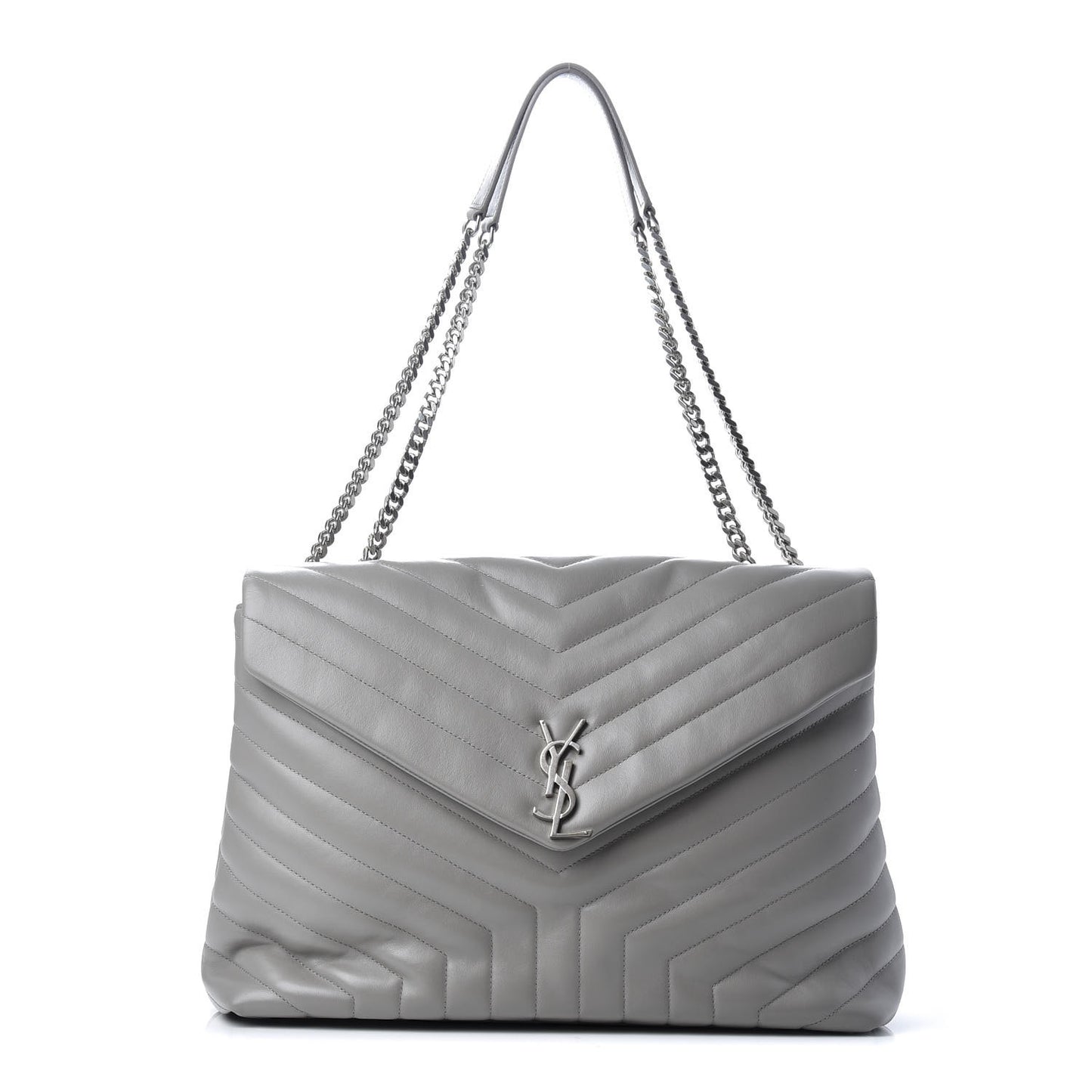 Calfskin Y Quilted Monogram Large Loulou Chain Satchel Light Grey