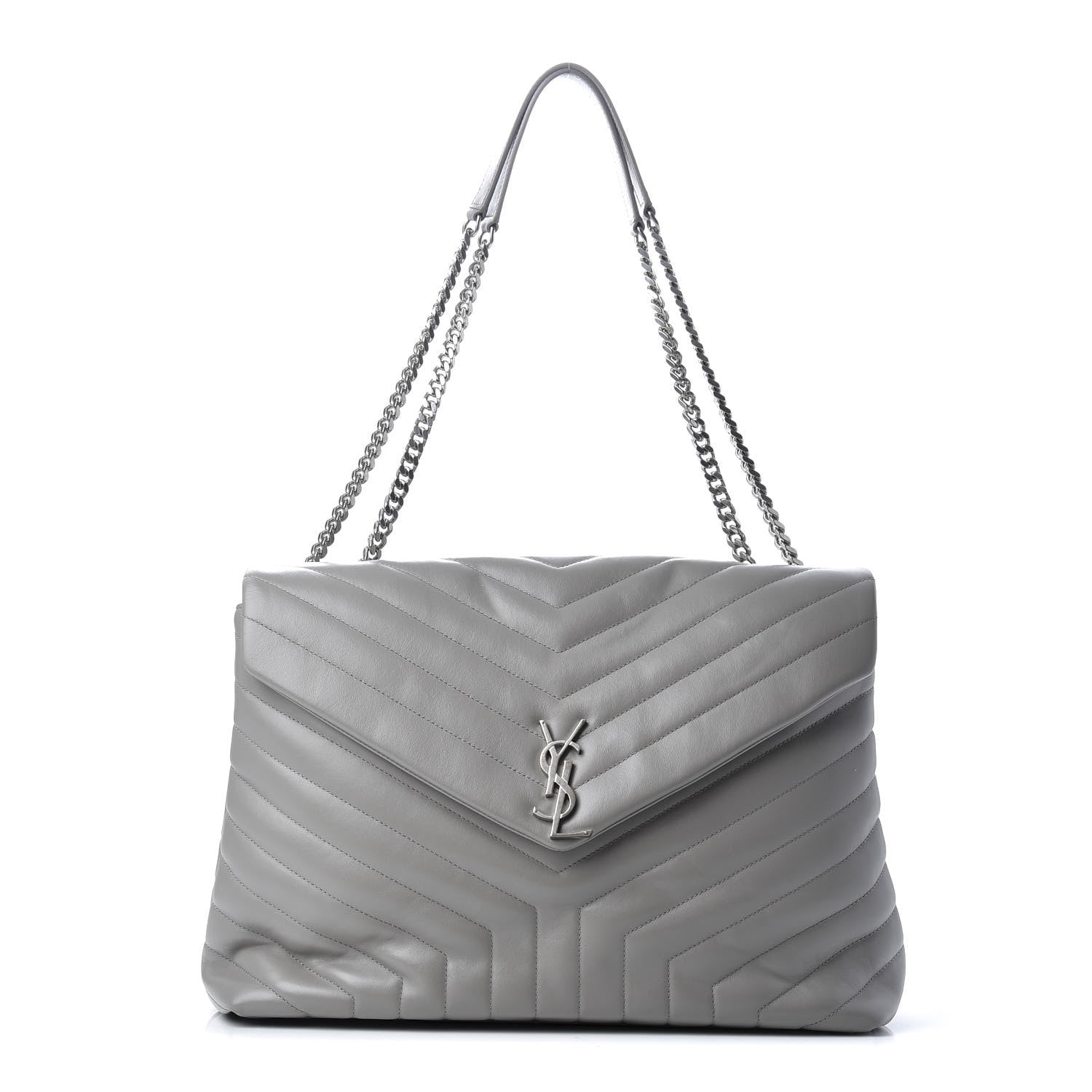 Saint Laurent Calfskin Y Quilted Monogram Large Loulou Chain Satchel Light Grey 1 of 13