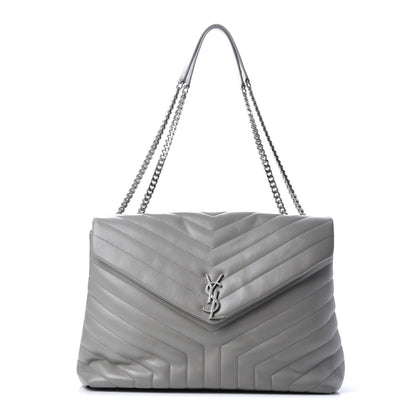Saint Laurent Calfskin Y Quilted Monogram Large Loulou Chain Satchel Light Grey 1 of 13